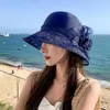 Breda randen hattar vintage elegant blommor sol damer bröllop fest floppy hatt för kvinnor sommar anti-uv rese strandkapslar