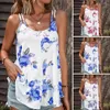 Damenblusen, Party-Strandweste, Damen-Sling-Tops, Blumendruck für den Sommer mit U-Ausschnitt und lockerem Saum, stilvoll