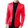 Giacca in pelle da uomo slim fit autunno streetwear coreano sociale casual busin solido blazer rosso cappotto fi finto PU giacca da uomo o3tW #