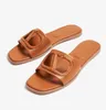 Women Sandal Flats V Cutout Leather Slides Signature Outdoor Beach Slip On Slides Casual Flip Flops Designer Lady Flip-Flop Cut-Out