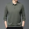 spring Men's Thin Waffle Solid Polo Neck Lg Sleeve Pullover T-shirt Autumn Fi Splicing Butts Casual Versatile Top 98k2#