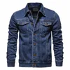 2023 Spring Men Solid Lapel Denim Jackets Fi Motorcycle Jeans Jackets Hommes Slim Fit Cott Casual Black Blue Coats K4yh#