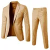 Trajes de hombre 1 Juego de traje de negocios de tacto fino para hombre, chaqueta, pantalones, color puro, un botón