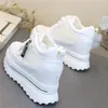 2024 verão branco escondido cunha saltos sapatos casuais mulher bling plataforma elevador 9cm salto alto andando tênis 240313