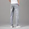 2024 Zomer Dunne Mannen Elastische Cott Jeans Fi Grijs Comfortabele Busin Rechte Casual Broek Hoge Kwaliteit Merk Broek l3TA #