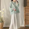 Etnische kleding 2024 Chinese vrouwen Tweedelige Retro Dagelijkse set Verbeterde Hanfu Zen V-hals blouse Chiffon top Losse wijde pijpen broekpak W286