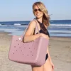 Depolama çantaları ekstra büyük plaj çantası yaz eva sepet kadınlar silikon tote delik nefes alabilen torba alışveriş
