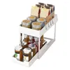 Kitchen Storage Rack Pull-out Style Sink Hollow Draining With 4 Hooks Sliding Drawer Cabinet Basket Organizer For