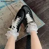 Scarpe eleganti Sneakers stringate con rombo bianco e nero Punta tonda Abbinamenti di colore Casual Comode Alla moda Quotidiane da donna