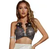Tanques femininos Mulheres Sexy Strass Malha Crop Top 3D Flor Halter Backless Bras Body Jewelry
