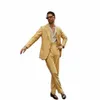 Stevditg Fi trajes amarillos para hombre solapa con muesca chaqueta elegante de un solo pecho fiesta Formal chaqueta de 2 piezas pantalones ajustados 95F8 #