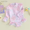 One-Pieces Baby Girl Swimsuits Summer Ruffle Floral Print Long Sleeves Zipper Jumpsuit Beachwear for Toddler Bathing Suits 24327