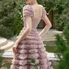 Festklänningar lyxig högkvalitativ prinsessa rosa lila tårta kvinnor ruched ruffles smal bollklänning lång klänning