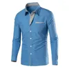 Camisas de vestido masculinas moda fina homens gola casual manga longa bloco de cor botão para cima masculino lapelas outwear negócios formal camisa slim top