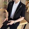 Boutique Hommes Fi Casual Coréen Versi Slim Tendance Gentleman Mi-manches Zipper Style Britannique Célébrant Mariage Blazer K2LS #