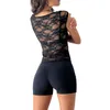 Women's Tanks 2024 Sheer Lace Tops Summer Ladies Sexy Cap Sleeve Scoop Neck Solid Color T-Shirts Blouses