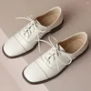 Casual Shoes Women's Genuine Leather Lace-up Flats Oxfords Leisure Soft Comfortable Square Toe Female Daily Footwear For Women