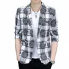 Hoo 2023 Herren Sommer Halbarm Plüsch Karierter Anzug Jacke Jugend Casual Slim Hübscher Blazer F40z #