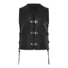 Warrior Leather Camisole Knight Costume Men Medeltida läder rustning ärm Vest Top Lace Up Leather Waistcoat Plus Size 01OH#