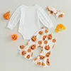 Set di abbigliamento I miei primi abiti di Halloween Born Baby Girl Clothes Pagliaccetto a maniche lunghe Zucca Pantaloni svasati Set fascia