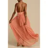 Casual Dresses Ladies Orange Sleeveless Low-cut Gauze A-line Dress Summer Vacation Cool Graceful