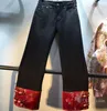 Jeans da donna stile cinese inverno nero per donna patchwork di diamanti con perline in raso a vita alta pantaloni corti elasticizzati dimagranti