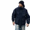 Mannen Harajuku Sport Jas Herfst Nieuwe Buiten Wandelen Kamp Waterdichte Rits Jas Fi Multi Pocket Losse Capuchon Windjack H4q3 #