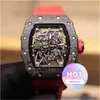 watch Date Wine Barrel Watch Rm35-02 Series 2824 Automatic Mechanical Carbon Fiber Red Tape Men Ytp0