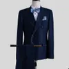 Les costumes masculins bleu foncé sur mesure 2 pièces Blazer Pantalon de mariage double picturé