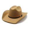 Mężczyźni Women Western Cowboy Hat with Belt Winter Autumn Church Jazz elegancki cowgirl sombrero czapki 240327