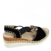 Geklede schoenen dames in de uitverkoop 2024 elastische band damessandalen zomer Rome effen strand dames open teen wigplatform