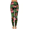 Leggings femininas flamingo impressão sexy plantas tropicais push up calças de yoga casual estiramento leggins design fitness correndo esportes collants