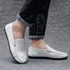 Casual Shoes Men's White Loafers Cleat Metal Trim Driving Moccasin Soft Comfortable Men Flats Zapatos Hombre