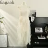 Повседневные платья Gagaok, сетчатое платье на подтяжках для женщин, лето 2024, однотонное платье во французском стиле с поясом до талии, корейская мода, милые шикарные платья