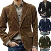 2024 Autumn Winter Men's Coat Jackets Corduroy Casual Suits With Shoulder Pads Fi Lapel LG-Sleeved Solid Jacket Models O9XV#