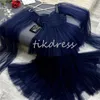 Gorgeous Navy Blue Saudi Arabic Evening Dresses 2024 Cape Sleeves A Line Tiered Tulle Maxi Prom Dress Ankle Length Beaded Formal Birthday Party Dress Turkish Vestios