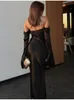 Elegant Satin Off Shoulder Maxi Dres Sexy Backless Long Sleeves Bodycon Robes Spring Autumn Evening Party Female Vestidos 240314