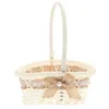 Arc perle fleur panier mariage dentelle en forme de coeur bonbons toile de Jute Busket macramé Jute cadeau 240318