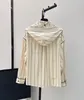 24 Women's Hooded Casual Shirt Flocking Patch Bag Low key Fashion Exclusive Development Striped Linen Fabric 326