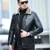 yxl-838 Natural Leather Men's Autumn and Winter Sheepskin Casual Lapel Mid Length Busin Leather Down Jacket Plus Size o4Ri#