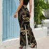 Women's Pants Gold Chain Print High Waisted USA Dollar Sign Korean Fashion Flare Daily Casual Custom Oversized Trousers