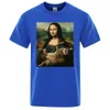 Rolig ma lisa och katt tryckt t-shirt för män sommarstång t-skjorta lösa andningsbara kläder o-hals fi casual korta tees r4i1#