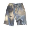 plus Size Men Denim Shorts Ripped Pockets Stretchy Burr Broken Hole Bottoms Short Jeans for Men Summer B76i#