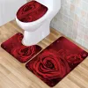 Paspaslar kırmızı gül banyo paspası seti siyah beyaz çizgili Sevgililer Günü Çiçek Düşük Kazık Bellek Köpük Banyo Mat Tuvalet Kapak