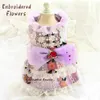 Dog Apparel Handmade Exquisite Clothes Pet Dress Purple Soft Cotton Lace Embroidery Flowers Skirt Comfortable Everyday Outwear Party