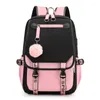 Mochila grande pacote escolar adolescentes meninas porta usb lona mochila estudante saco de livro moda preto rosa adolescente dropshippi