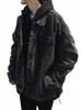 gmiixder Black Denim Jacket Men's Autumn Handsome High Street Retro Big Pocket Tooling Coat Hg Kg Estilo Oversize Jeans Top X1iI #