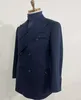 Темно-синий двубортный пиджак Брюки Мужские костюмы Комплект Slim Fit 2 шт. Куртка Брюки на заказ Свадебный жених Формальная одежда Костюм L4xb #