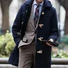 trendy Gentlemen Trench Coat British Style Men Jacket Coat Mid-length Turndown Collar Single Breasted Windbreaker Coldproof e1MX#