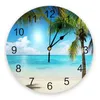 Wall Clocks Coconut Tree Beach Sea Sky Clouds Creative Clock For Home Office Decoration Living Room Bedroom Kids Hanging Watch